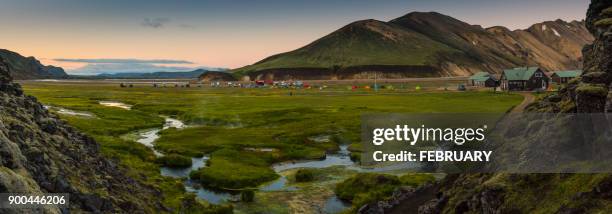 base camp at landscape of landmannalaugar - dierenchip stockfoto's en -beelden