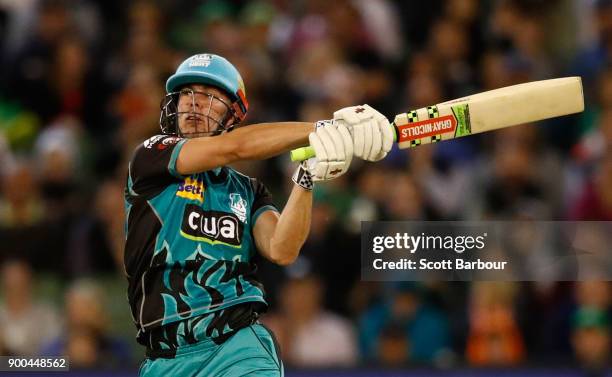 Chris Lynn of the Heat bats during the Big Bash League match between the Melbourne Stars and the Brisbane Heat at Melbourne Cricket Ground on January...