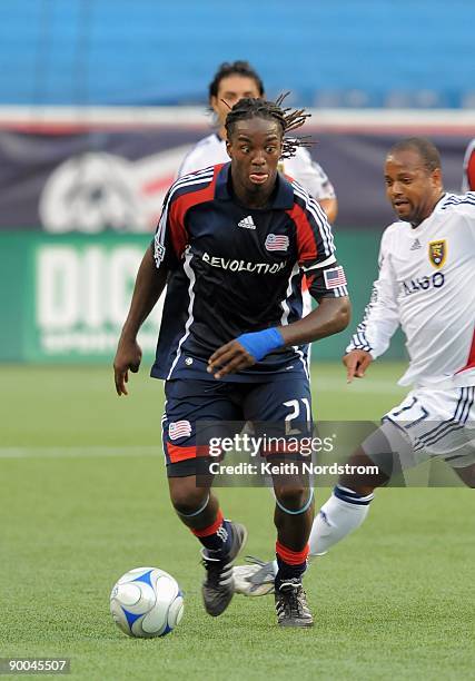 Shalrie Joseph of the New England Revolution looks to play the ball during the MLS match against Real Salt Lake August 23, 2009 at Gillette Stadium...