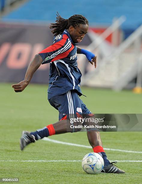 Shalrie Joseph of the New England Revolution during the MLS match against Real Salt Lake August 23, 2009 at Gillette Stadium in Foxborough,...