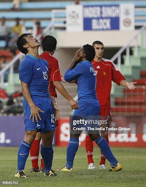 India�s football Captain Baichung Bhutia at India v/s Kyrgyzstan international football match hosted by petroleum major Oil and Natural Gas...