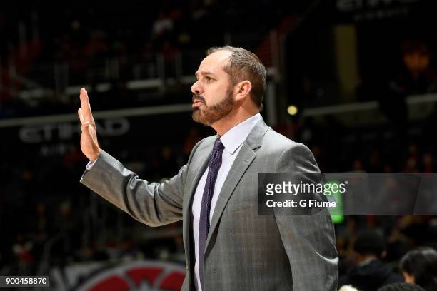 Head coach Frank Vogel of the Orlando Magic watches the game against the Washington Wizards at Capital One Arena on December 23, 2017 in Washington,...
