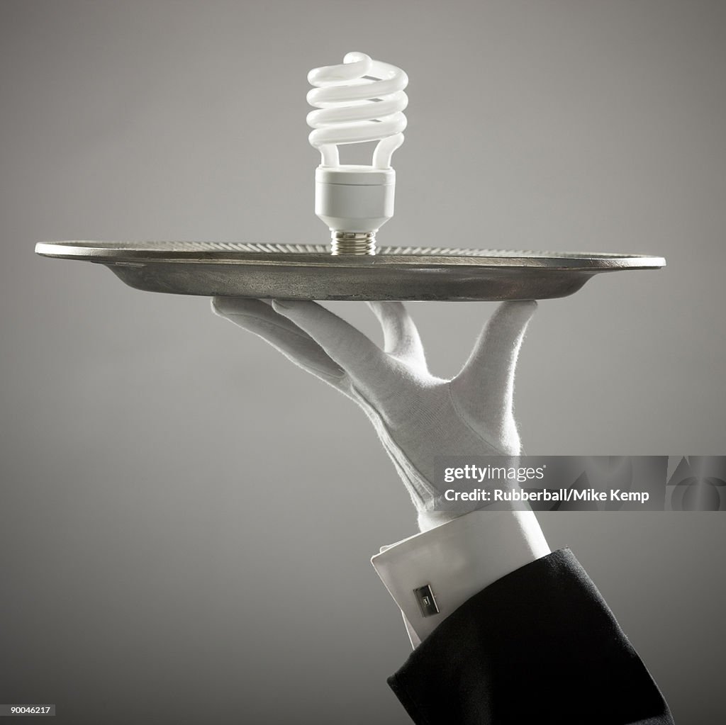 Energy saving lightbulb on a platter