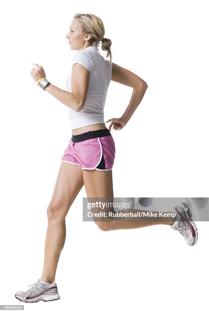 Woman in pink running shorts