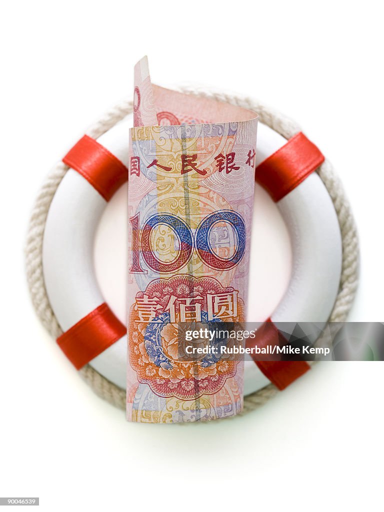 Chinese yuan in a life preserver