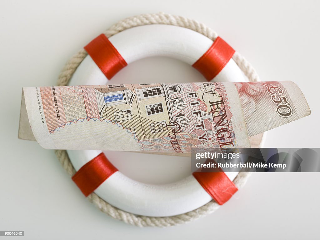 British pound in a life preserver