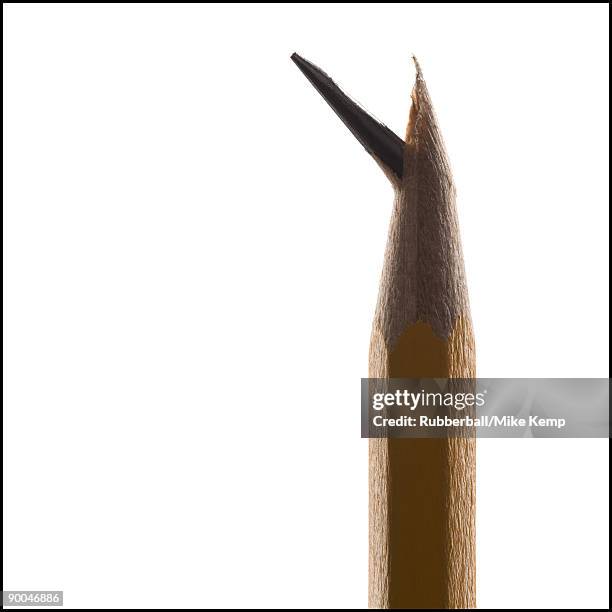 pencil with a broken lead tip - broken pencils on white stock pictures, royalty-free photos & images