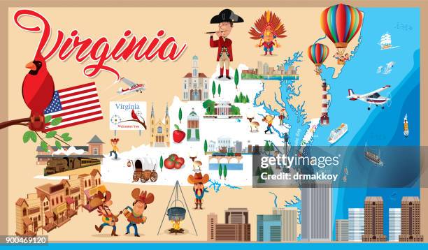 ilustrações de stock, clip art, desenhos animados e ícones de cartoon map of virginia - winchester virginia