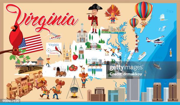 cartoon map of virginia - virginia beach va stock illustrations