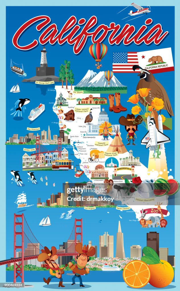 Cal Cartoon Cartoon Map Of California High-Res Vector Graphic - Getty Images