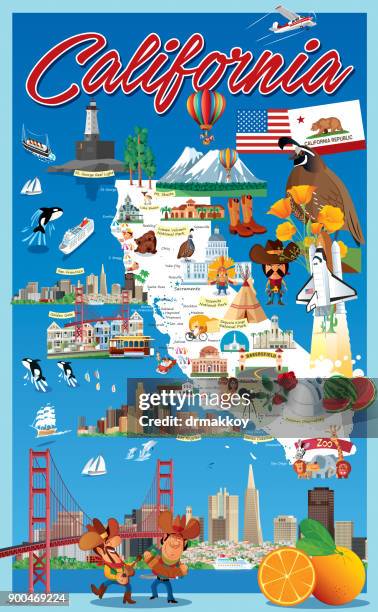 cartoon map of california - san jose california map stock illustrations