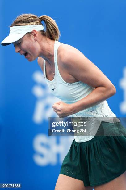 Maria Sharapova of Russia celebrates a point during the match against Alison Riske of the United States during Day 3 of 2018 WTA Shenzhen Open at...