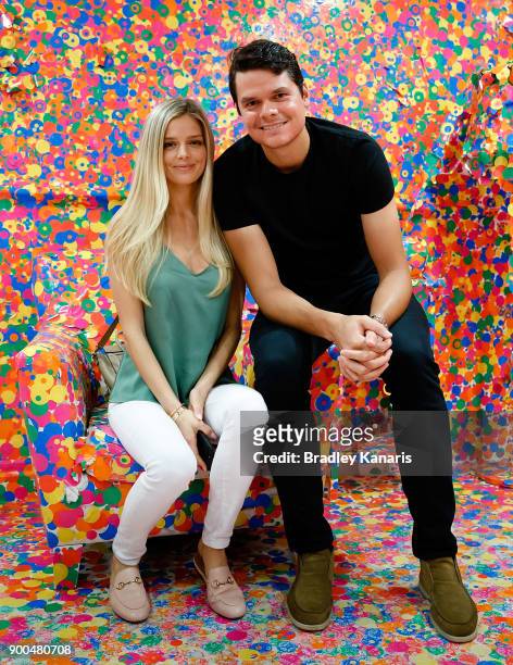 Milos Raonic and his partner Danielle Knudson pose for a photo at the gallery of Modern Art at Southbank during day three of the 2018 Brisbane...