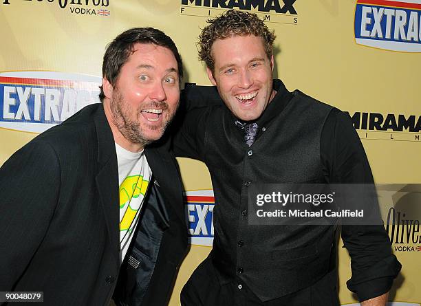 Comedian Doug Benson and actor T.J. Miller arrive at the Los Angeles premiere of "Extract" held at the ArcLight Hollywood on August 24, 2009 in...