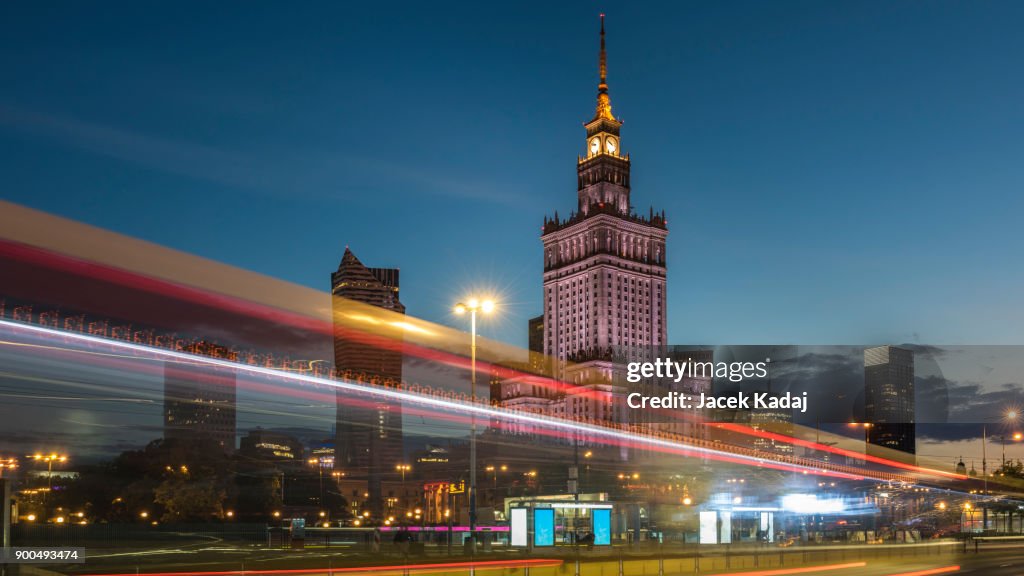 Night view of Warsaw center