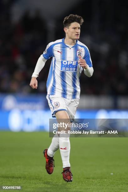 Joe Lolley of Huddersfield Town during the Premier League match between Huddersfield Town and Burnley at John Smith's Stadium on December 30, 2017 in...