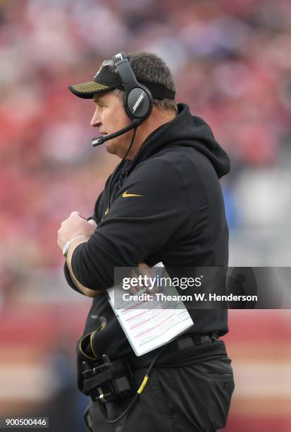 Head coach Doug Marrone of the Jacksonville Jaguars looks on from the sidelines against the San Francisco 49ers during an NFL football game at Levi's...