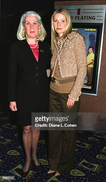 Actress Gwyneth Paltrow and St. Vincent Hospital Director Jane Cronnton attend a special screening benefit of her new movie 'shallow Hal'' November...