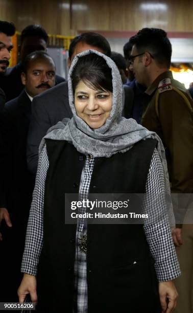 Jammu and Kashmir Chief Minister Mehbooba Mufti arrives on the first day of budget session of state legislative assembly, on December 2, 2018 in...