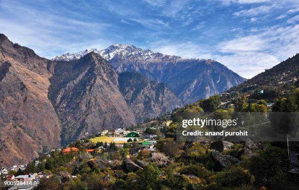 auli, scenic view from high altitude cable car (ropeway), joshimath, uttarakhand, india - auli uttarakhand stock pictures, royalty-free photos & images