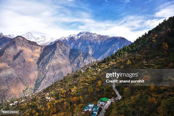 auli, scenic view from high altitude cable car (ropeway), joshimath, uttarakhand, india - auli uttarakhand stock pictures, royalty-free photos & images
