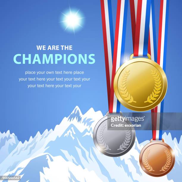 illustrazioni stock, clip art, cartoni animati e icone di tendenza di medaglie campione d'inverno - giochi olimpici