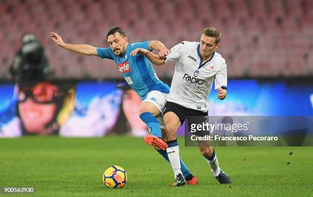 Player of SSC Napoli Mario Rui vies with Atalanta BC player Timothy Castagne during the TIM Cup match between SSC Napoli and Atalanta BC on January...