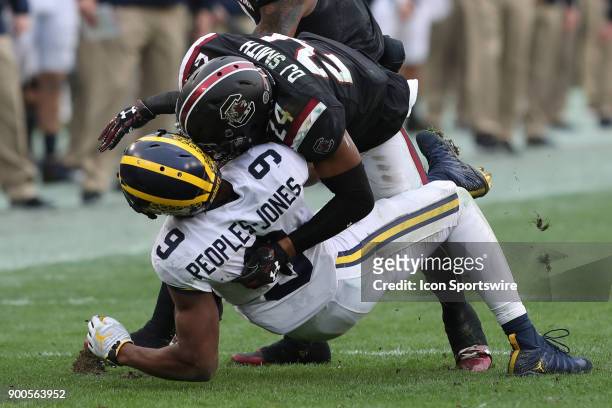South Carolina Gamecocks defensive back D.J. Smith is ejected from the game for targeting on this hit to Michigan Wolverines wide receiver Donovan...