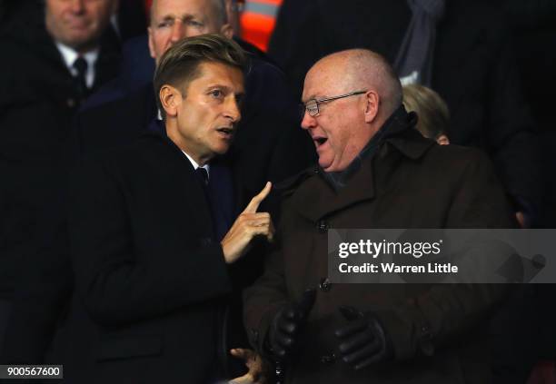 Steve Parish, Crystal Palace chairman speaks to Les Reed, Southampton Director of football prior to the Premier League match between Southampton and...