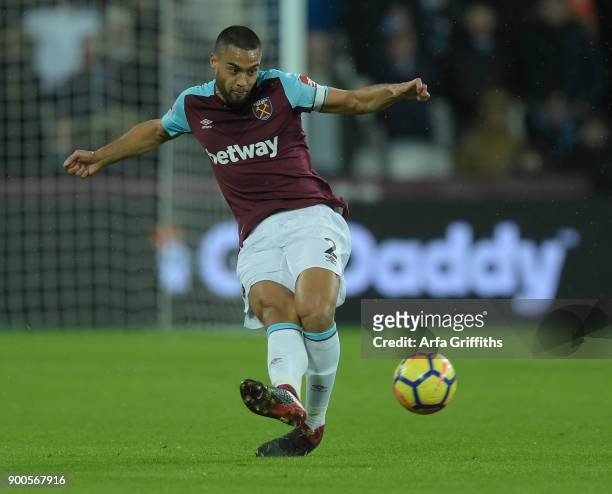 Winston Reid of West Ham United in action during the Premier League match between West Ham United and West Bromwich Albion at London Stadium on...