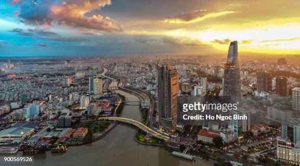 saigon/hochiminh city from above - vietnam stock pictures, royalty-free photos & images