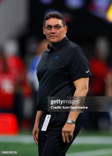 Carolina Panthers head coach Ron Rivera watches on prior to an NFL football game between the Carolina Panthers and Atlanta Falcons on December 31,...