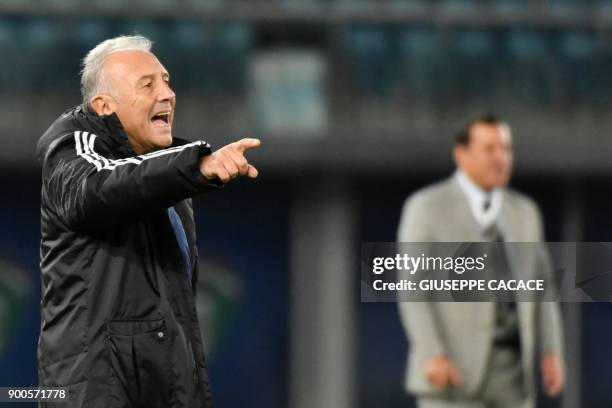 S Italian coach Alberto Zaccheroni shouts from the sidelines during the 2017 Gulf Cup of Nations semi-final football match between Iraq and the UAE...