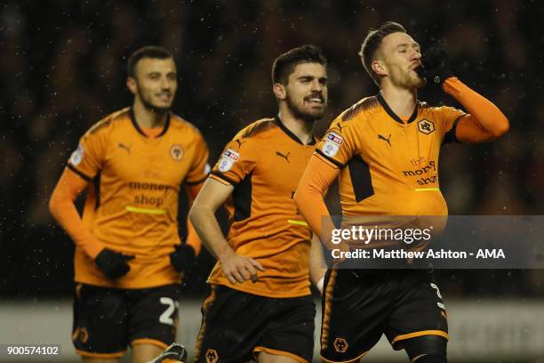 Barry Douglas of Wolverhampton Wanderers celebrates after scoring a goal to make it 2-0 during the Sky Bet Championship match between Wolverhampton...