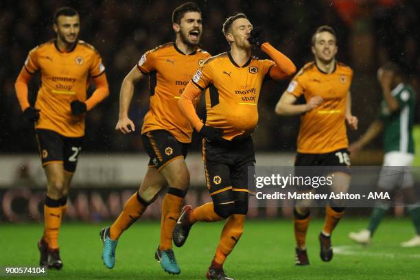 Barry Douglas of Wolverhampton Wanderers celebrates after scoring a goal to make it 2-0 during the Sky Bet Championship match between Wolverhampton...