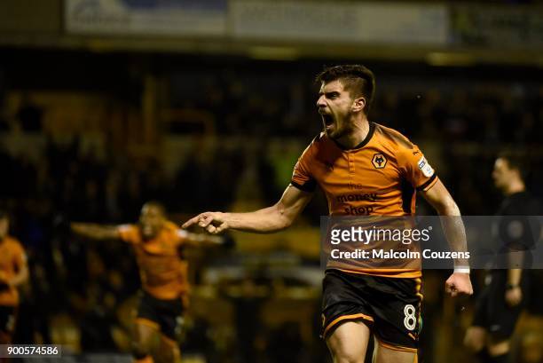 Ruben Neves of Wolverhampton celebrates scoring the first goal of the game during the Sky Bet Championship match between Wolverhampton and Brentford...