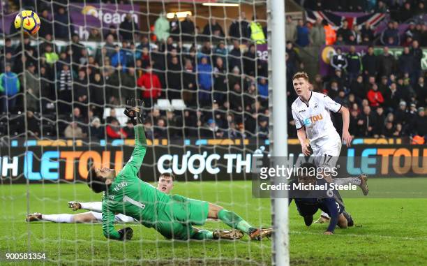 Dele Alli of Tottenham Hotspur scores his sides second goal during the Premier League match between Swansea City and Tottenham Hotspur at Liberty...
