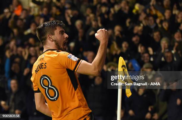 Ruben Neves of Wolverhampton Wanderers celebrates after scoring a goal to make it 1-0 during the Sky Bet Championship match between Wolverhampton and...