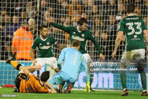 Diogo Jota of Wolverhampton Wanderers celebrates after scoring a goal to make it 3-0 during the Sky Bet Championship match between Wolverhampton and...