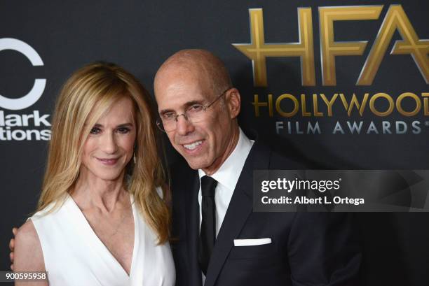 Actress Holly Hunter and Dreamworks CEO Jeffrey Katzenberg arrive for the 21st Annual Hollywood Film Awards held at The Beverly Hilton Hotel on...