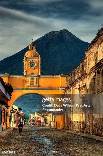 archway and volcano - guatemala bildbanksfoton och bilder