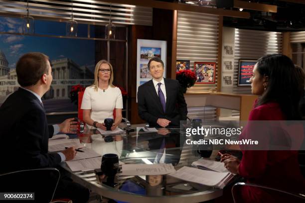 Pictured: Moderator Chuck Todd, Katty Kay, Rich Lowry and Kristen Welker appear on "Meet the Press" in Washington, D.C., Sunday, Dec. 31, 2017.