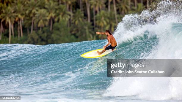 surfing on nias island in north sumatra - nias island bildbanksfoton och bilder