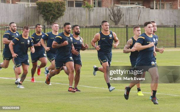 Jarryd Hayne takes part in a Parramatta Eels NRL pre-season training session at Old Saleyards Reserve on January 3, 2018 in Sydney, Australia.