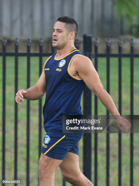 Jarryd Hayne takes part in a Parramatta Eels NRL pre-season training session at Old Saleyards Reserve on January 3, 2018 in Sydney, Australia.