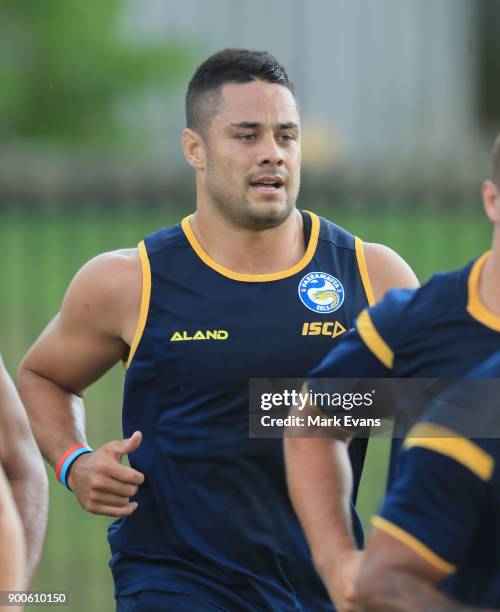 Jarryd Hayne takes part in a Parramatta Eels NRL pre-season training session at Old Saleyards Reserve on January 3, 2018 in Sydney, Australia.