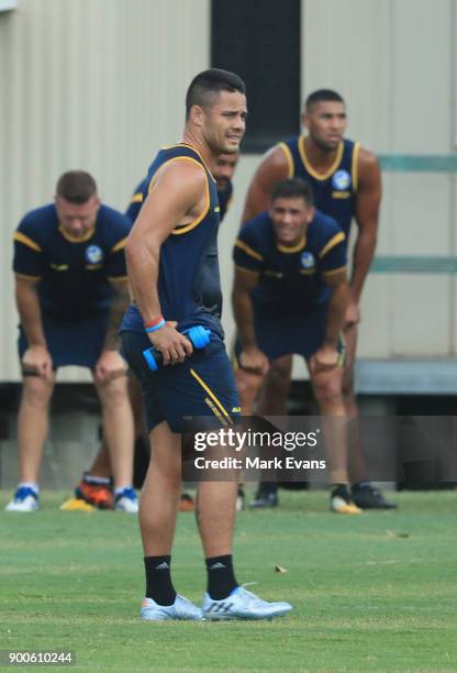 Jarryd Hayne takes part in a Parramatta Eels NRL pre-season training session at Old Saleyards Reserve on January 3, 2018 in Sydney, Australia.