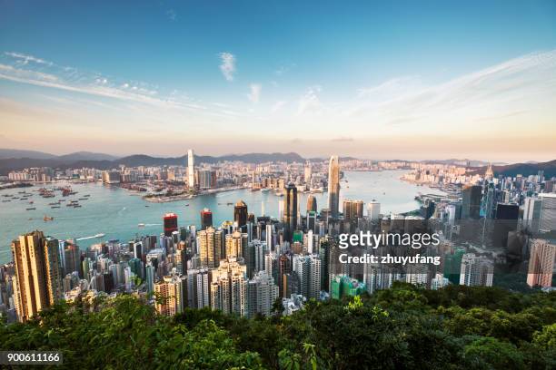 aerial view of hong kong - hongkong stock pictures, royalty-free photos & images