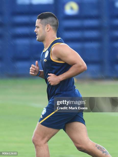 Jarryd Hayne takes part in a Parramatta Eels NRL pre-season training session at Old Saleyards Reserve on January 3, 2018 in Sydney, Australia.