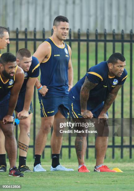 Jarryd Hayne takes part in a Parramatta Eels NRL pre-season training session at Old Saleyards Reserve on January 3, 2018 in Sydney, Australia.